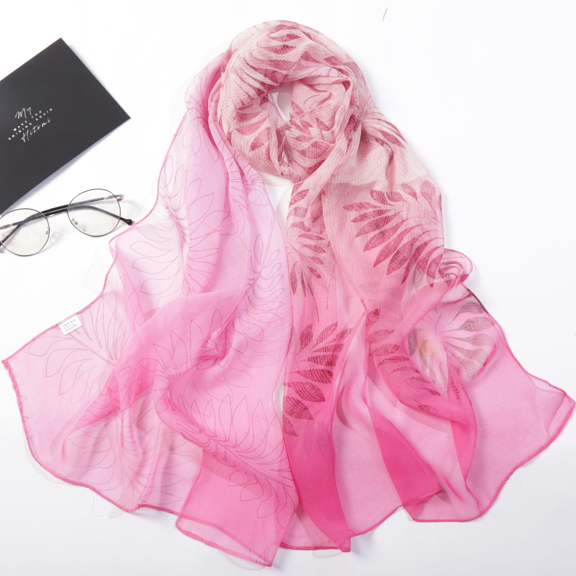 New Summer Women Gradient Colour Leaves Silk Scarf Feel Soft Korean Version Of The Thin Long Female Korean Version Of The Silk Smooth Flowing Beauty