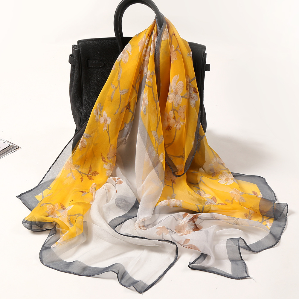 Summer Ladies Field Silk Scarf Thin Section Qiaoqi Silk Scarf Korean Version Of The Lady Ink Lotus Silk Scarf