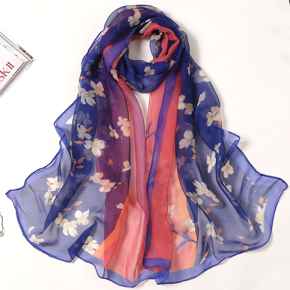 Summer Ladies Field Silk Scarf Thin Section Qiaoqi Silk Scarf Korean Version Of The Lady Ink Lotus Silk Scarf