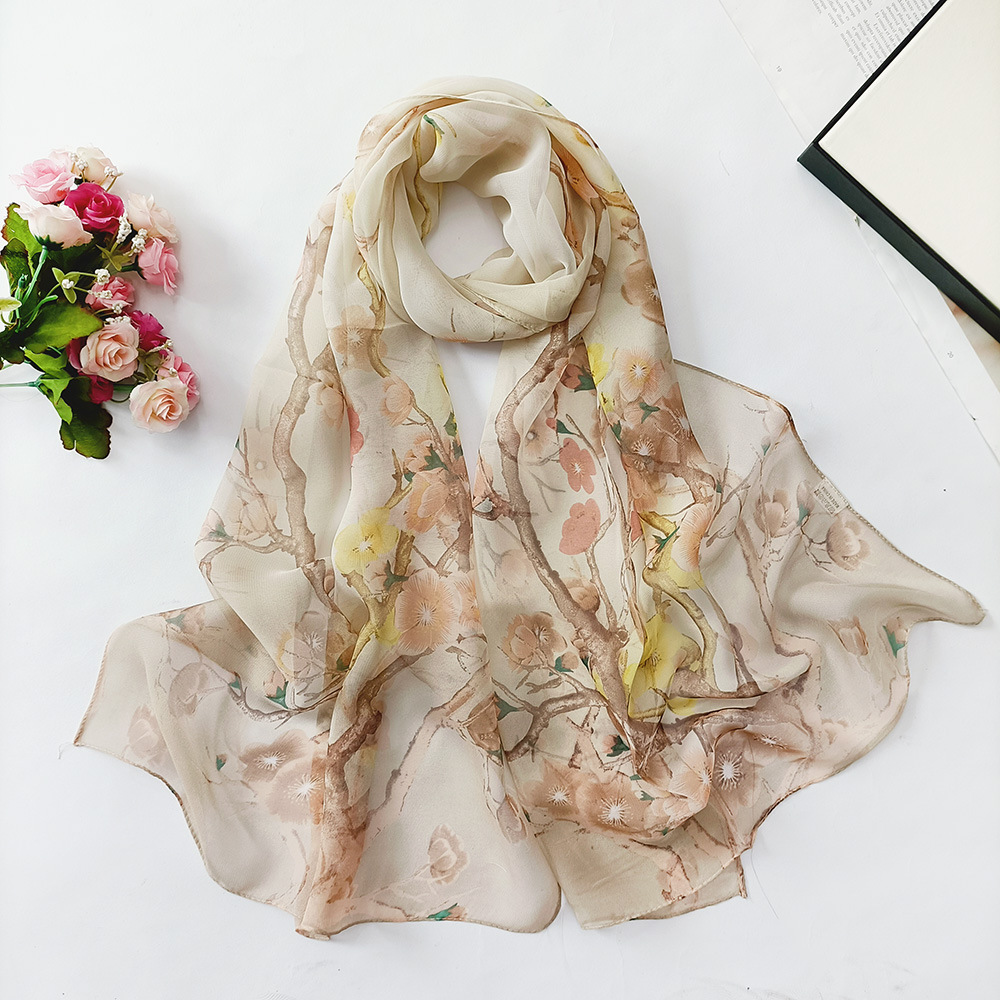Summer Ladies Field Silk Scarf Thin Section Qiaoqi Silk Scarf Korean Version Of The Lady Ink Lotus Silk Scarf