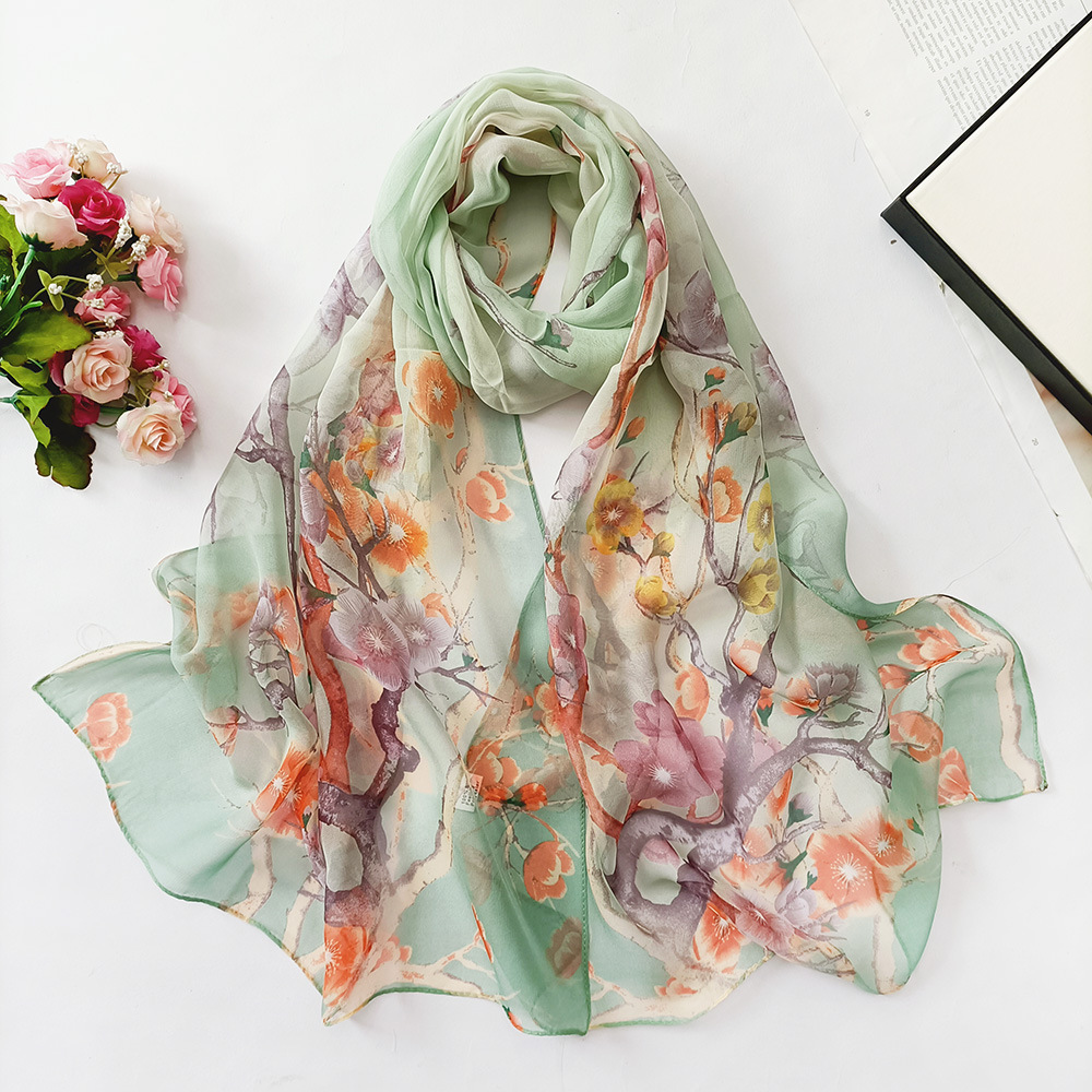 Summer Ladies Field Silk Scarf Thin Section Qiaoqi Silk Scarf Korean Version Of The Lady Ink Lotus Silk Scarf