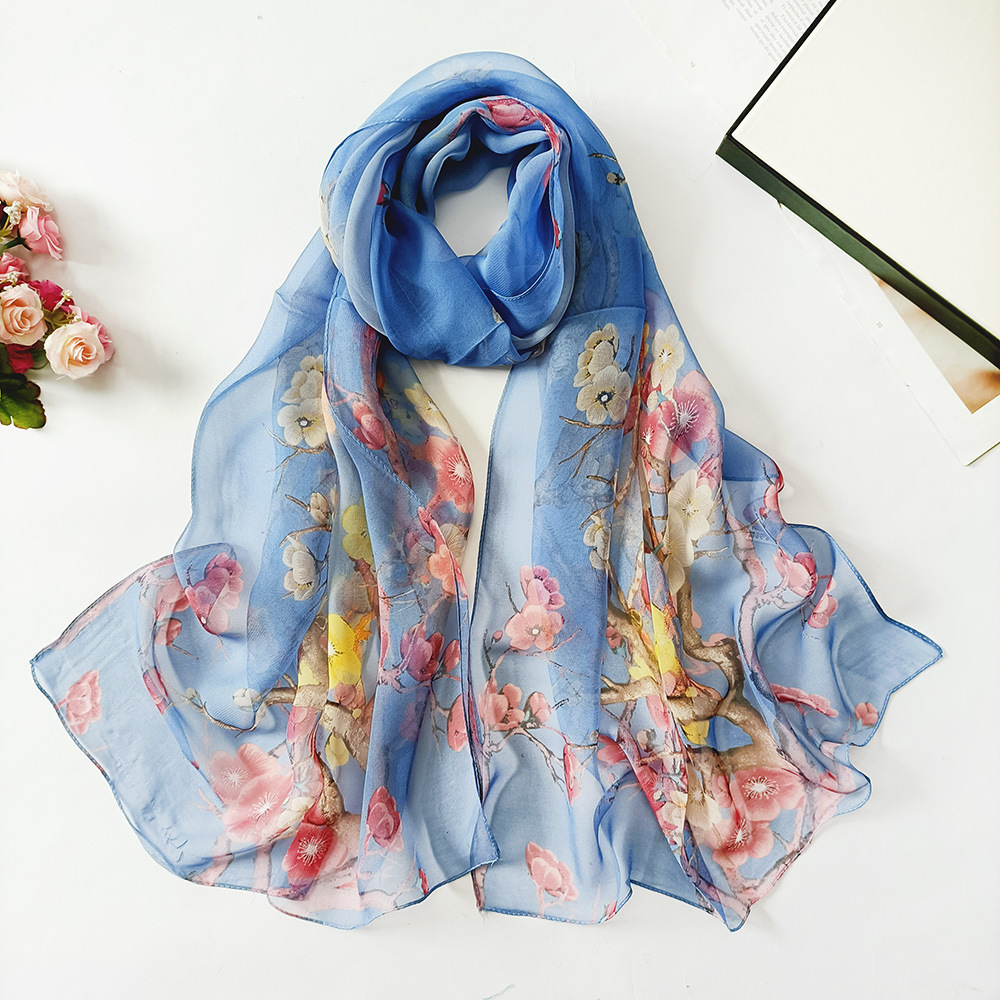 Summer Ladies Field Silk Scarf Thin Section Qiaoqi Silk Scarf Korean Version Of The Lady Ink Lotus Silk Scarf