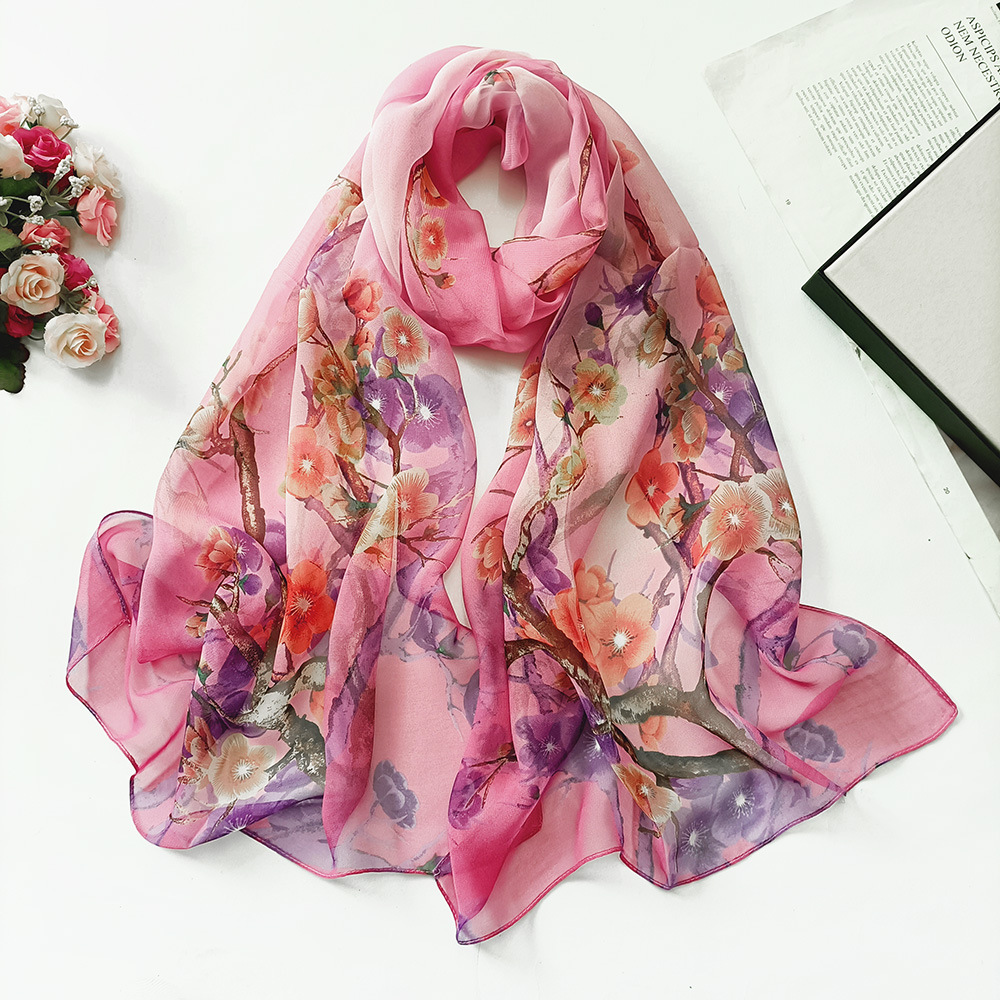 Summer Ladies Field Silk Scarf Thin Section Qiaoqi Silk Scarf Korean Version Of The Lady Ink Lotus Silk Scarf