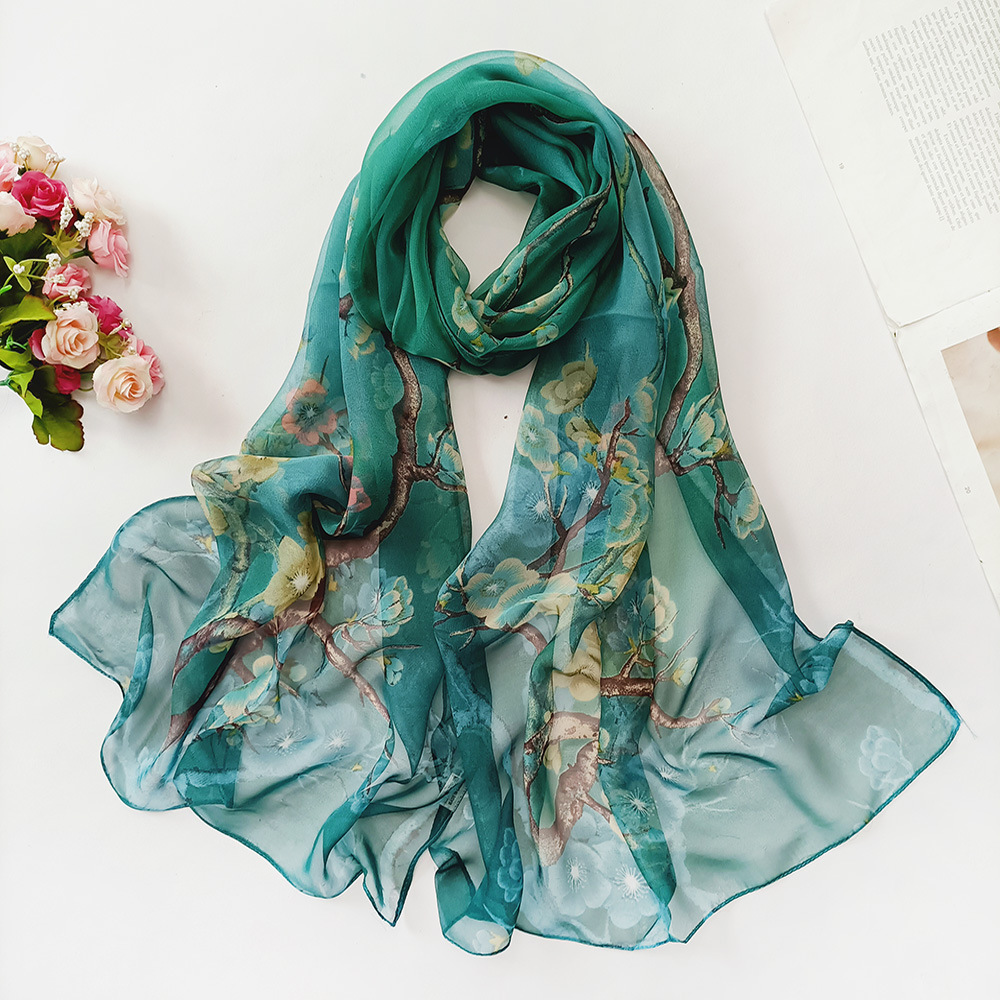Summer Ladies Field Silk Scarf Thin Section Qiaoqi Silk Scarf Korean Version Of The Lady Ink Lotus Silk Scarf