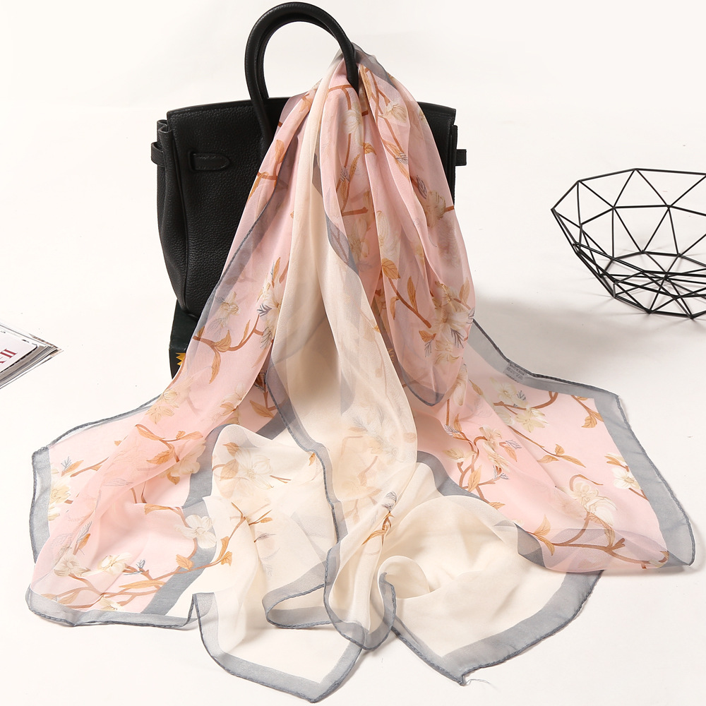 Summer Ladies Field Silk Scarf Thin Section Qiaoqi Silk Scarf Hundred Match Lady Water Two-color Flower Silk Scarf