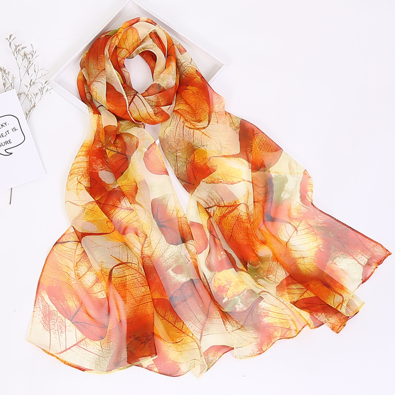 Summer Ladies Field Silk Scarf Thin Section Qiaoqi Silk Scarf Hundred Match Lady Water Two-color Flower Silk Scarf