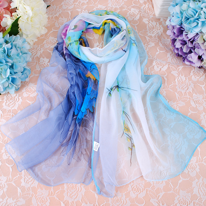 Summer Ladies Field Silk Scarf Thin Section Qiaoqi Silk Scarf Hundred Match Lady Water Two-color Flower Silk Scarf