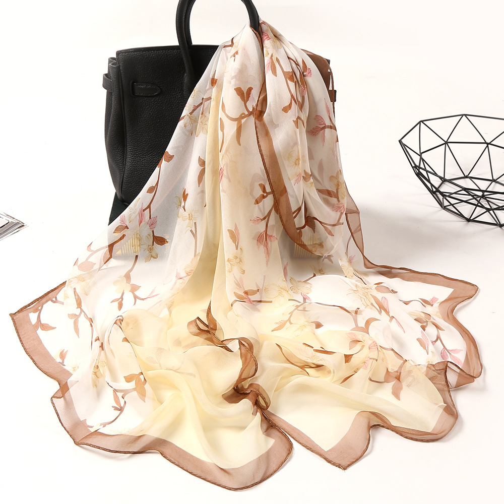 Summer Ladies Field Silk Scarf Thin Section Qiaoqi Silk Scarf Hundred Match Lady Water Two-color Flower Silk Scarf