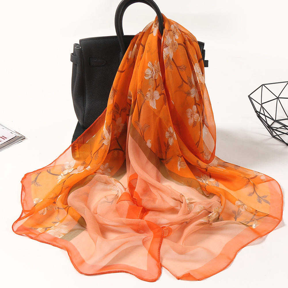 Summer Ladies Field Silk Scarf Thin Section Qiaoqi Silk Scarf Hundred Match Lady Water Two-color Flower Silk Scarf