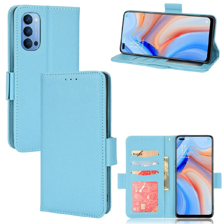 Wallet Flip Cover for OPPO Reno4 5G Reno4 Pro 5G Case Lychee Pattern Leather Magnetic Flip Folio Stand Phone Cover with Card Holder