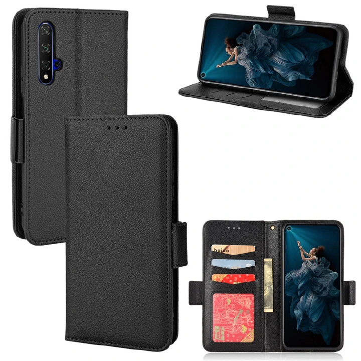 Wallet Flip Cover for Huawei Nova 5T Case Lychee Pattern Leather Magnetic Flip Folio Stand Phone Cover with Card Holder