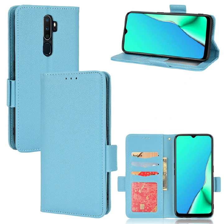 Wallet Flip Cover for OPPO A9 2020 Case Lychee Pattern Leather Magnetic Flip Folio Stand Phone Cover with Card Holder