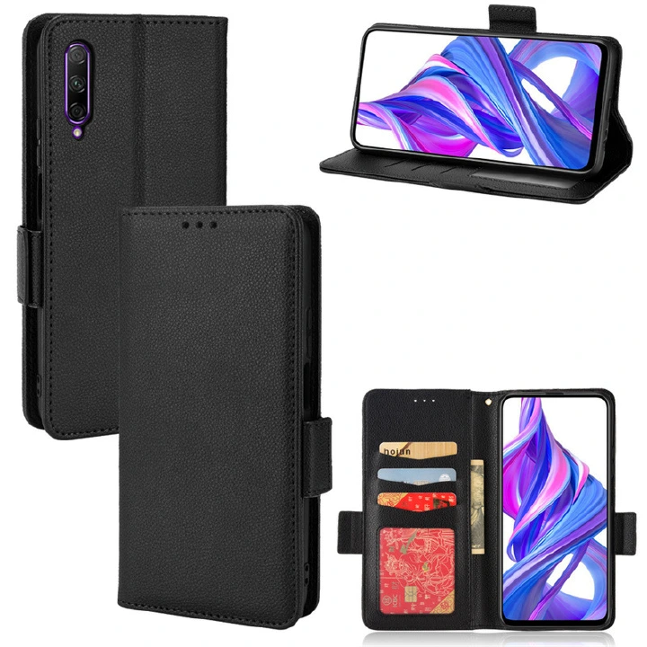 Wallet Flip Cover for Huawei Honor 9X Pro Case Lychee Pattern Leather Magnetic Flip Folio Stand Phone Cover with Card Holder