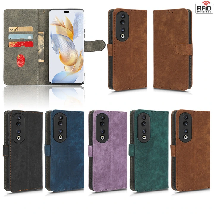 PU Leather Folio Flip Cover for Huawei Honor 90 5G 90 Pro 5G Wallet Case with [RFID Blocking] Card Holster Kickstand Magnet