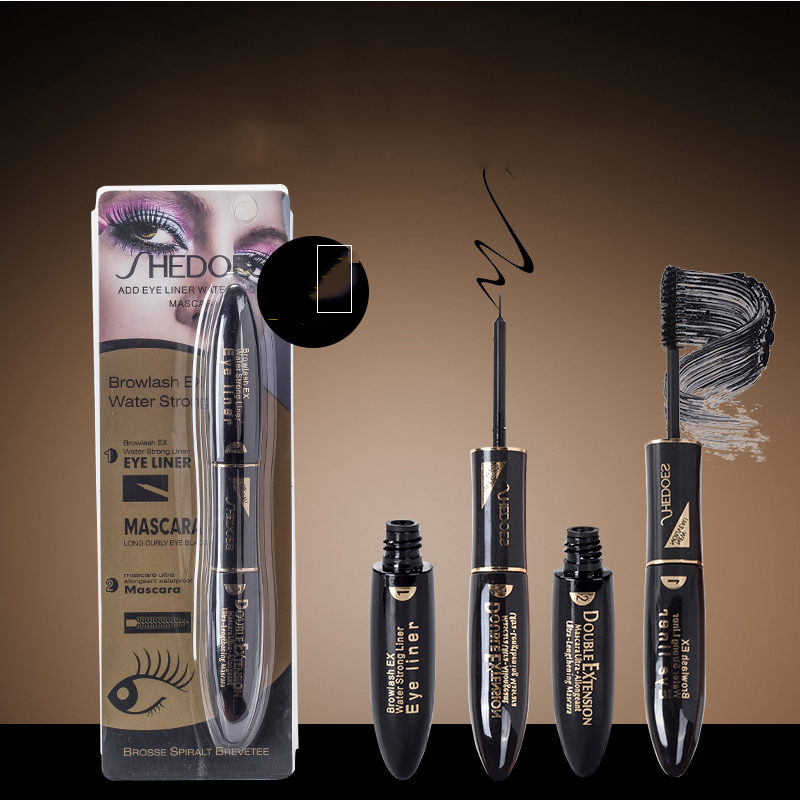 Double-ended Waterproof Mascara And Eyeliner Set For A Thicker, Longer, Curlier Look Without Smudging