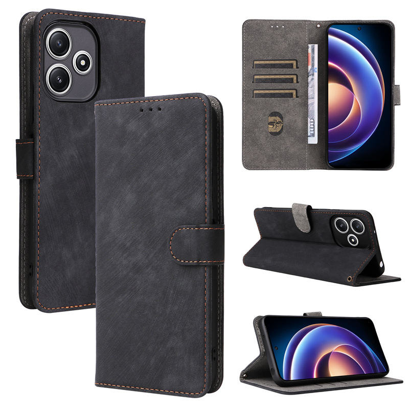Flip Cover for Xiaomi Redmi Note 12R PU Leather Phone Case Full-Body Protection Shockproof [RFID Blocking] Wallet Cover With Hand Strap
