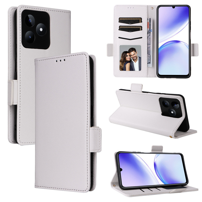 Wallet Flip Cover for Realme C53  / Realme C51 Case Lychee Pattern Leather Magnetic Flip Folio Stand Phone Cover with Card Holder