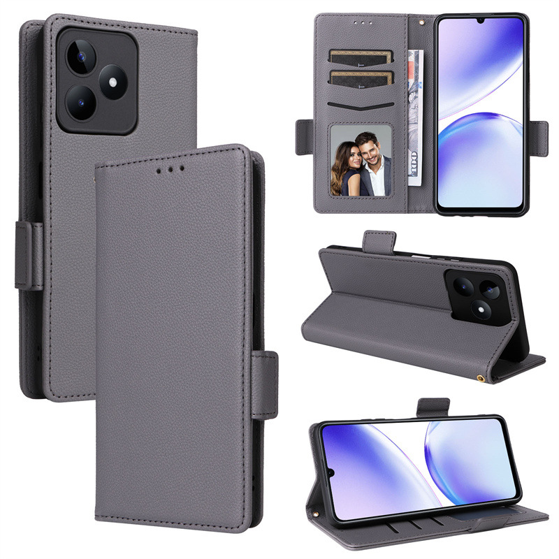 Wallet Flip Cover for Realme C53  / Realme C51 Case Lychee Pattern Leather Magnetic Flip Folio Stand Phone Cover with Card Holder