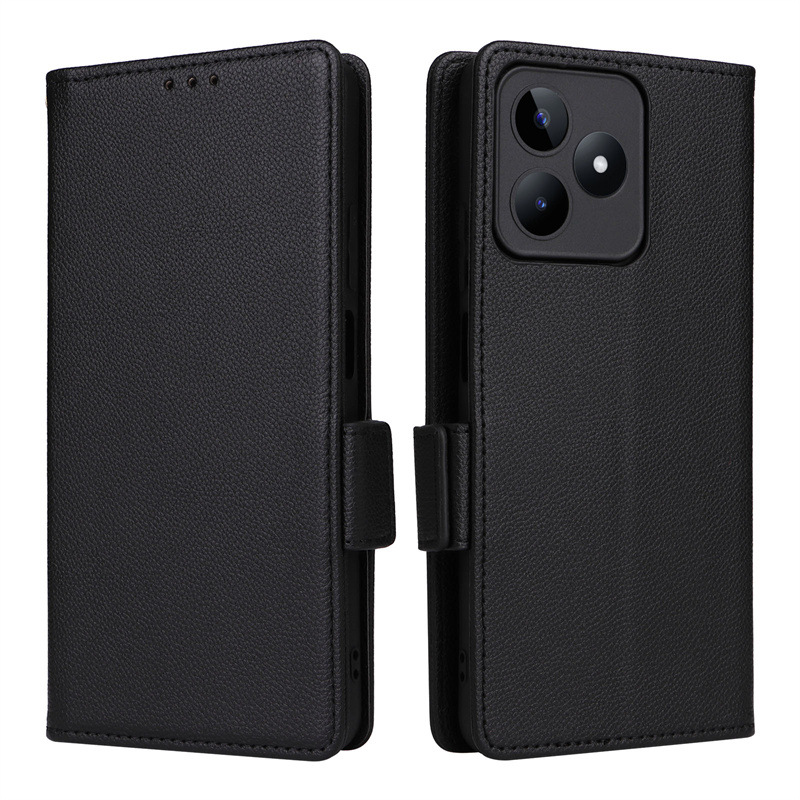 Wallet Flip Cover for Realme C53  / Realme C51 Case Lychee Pattern Leather Magnetic Flip Folio Stand Phone Cover with Card Holder
