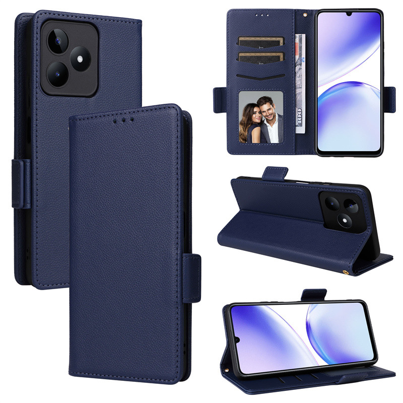 Wallet Flip Cover for Realme C53  / Realme C51 Case Lychee Pattern Leather Magnetic Flip Folio Stand Phone Cover with Card Holder