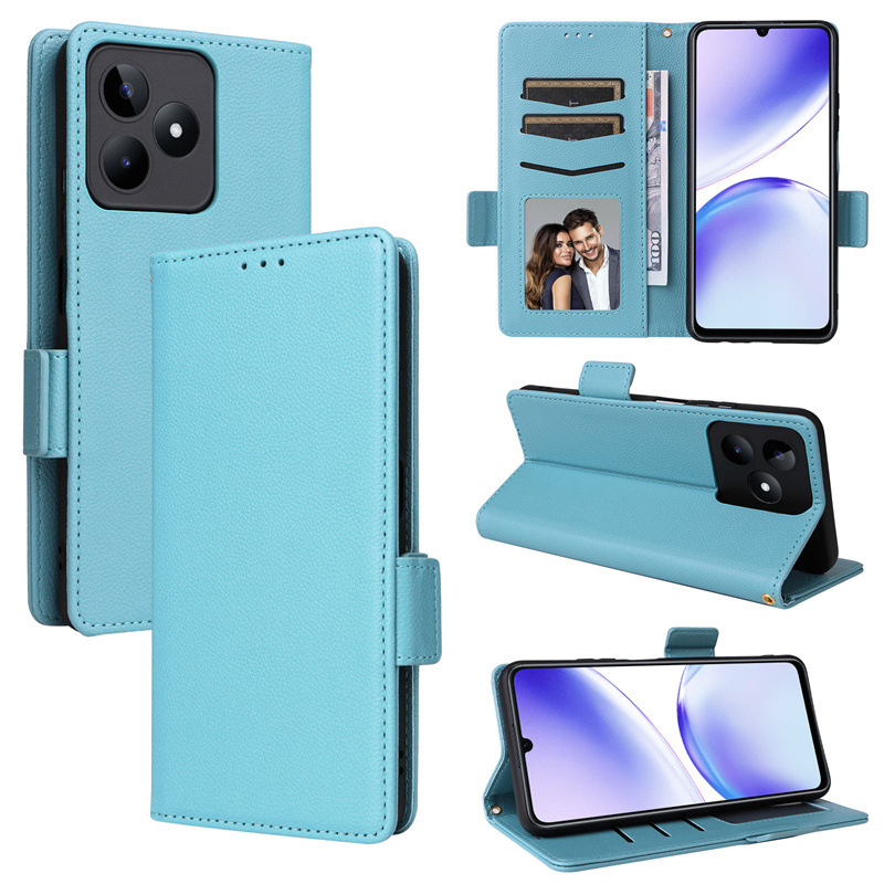 Wallet Flip Cover for Realme C53  / Realme C51 Case Lychee Pattern Leather Magnetic Flip Folio Stand Phone Cover with Card Holder