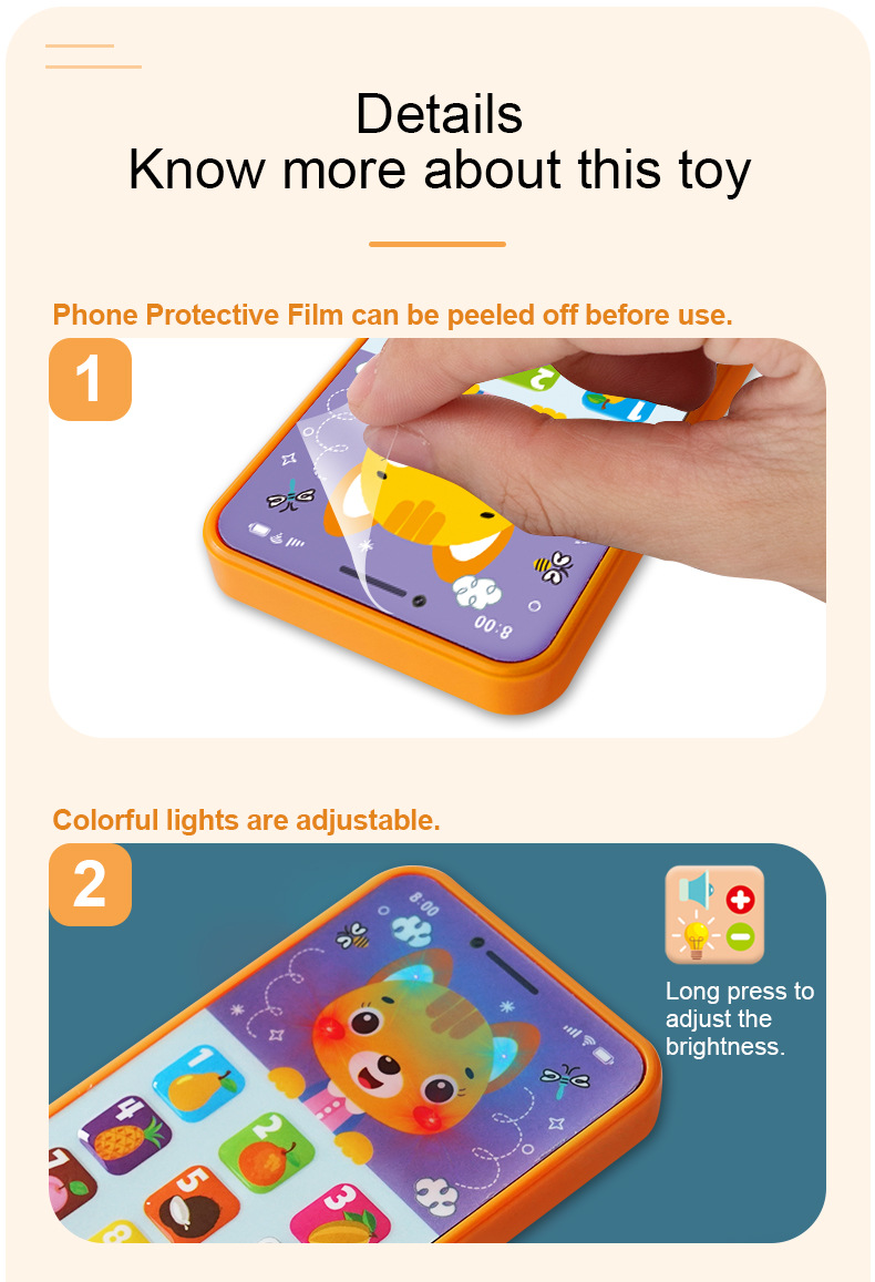Toy Learning Play Cell Phone with 8 Functions and Dazzling Lights for Toddler Baby Kids