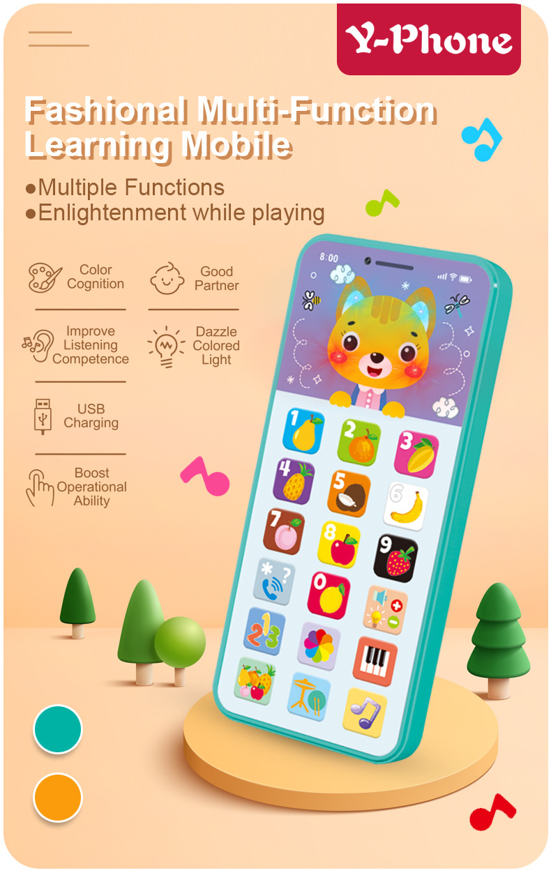 Toy Learning Play Cell Phone with 8 Functions and Dazzling Lights for Toddler Baby Kids