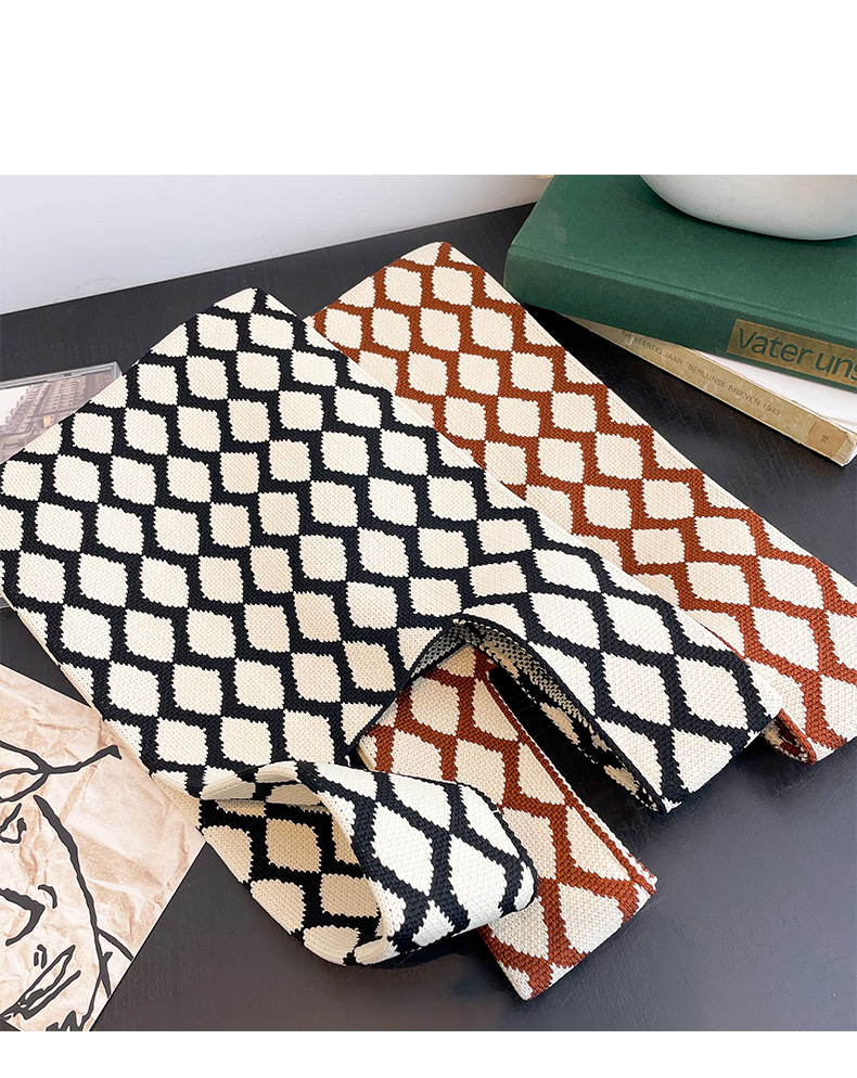 Fashion Plaid Knitted Bag Handbag Tote Handbag Wristlet Bag Walking Shopping Lazy Vest Bag