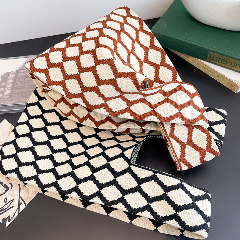 Fashion Plaid Knitted Bag Handbag Tote Handbag Wristlet Bag Walking Shopping Lazy Vest Bag