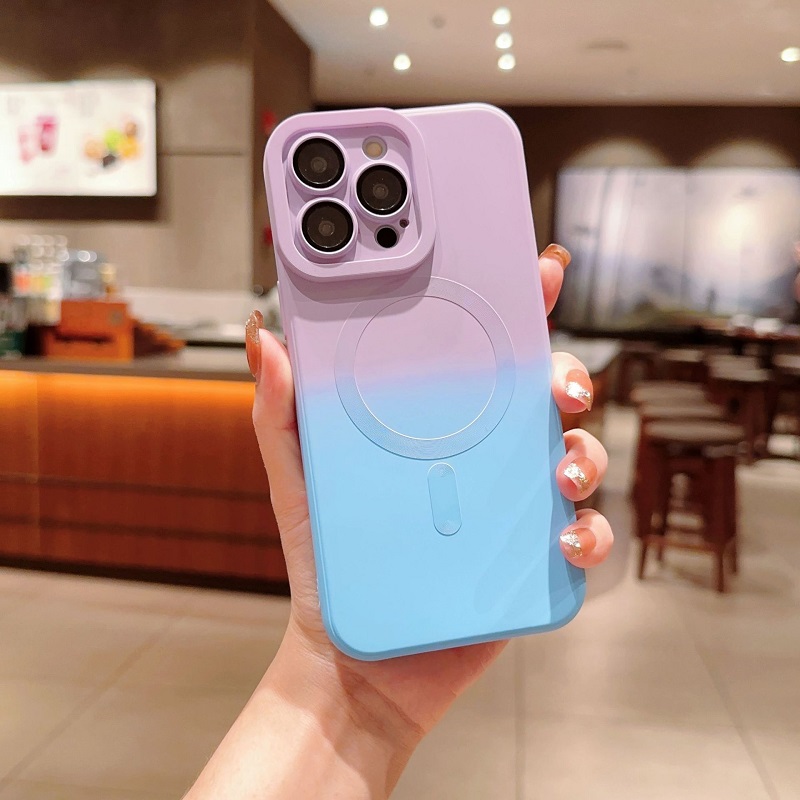 Phone Case for iPhone 15 14 13 12 11 Pro Max Liquid Gradient Magnetic Support Magsafe Wireless Charge Funtion Silicone Shockproof Bumper Protective Cover