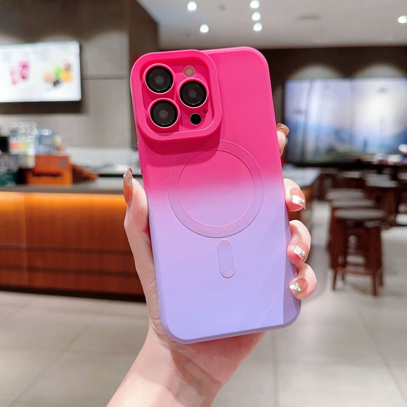 Phone Case for iPhone 15 14 13 12 11 Pro Max Liquid Gradient Magnetic Support Magsafe Wireless Charge Funtion Silicone Shockproof Bumper Protective Cover