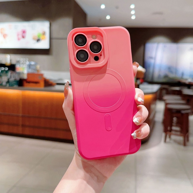 Phone Case for iPhone 15 14 13 12 11 Pro Max Liquid Gradient Magnetic Support Magsafe Wireless Charge Funtion Silicone Shockproof Bumper Protective Cover