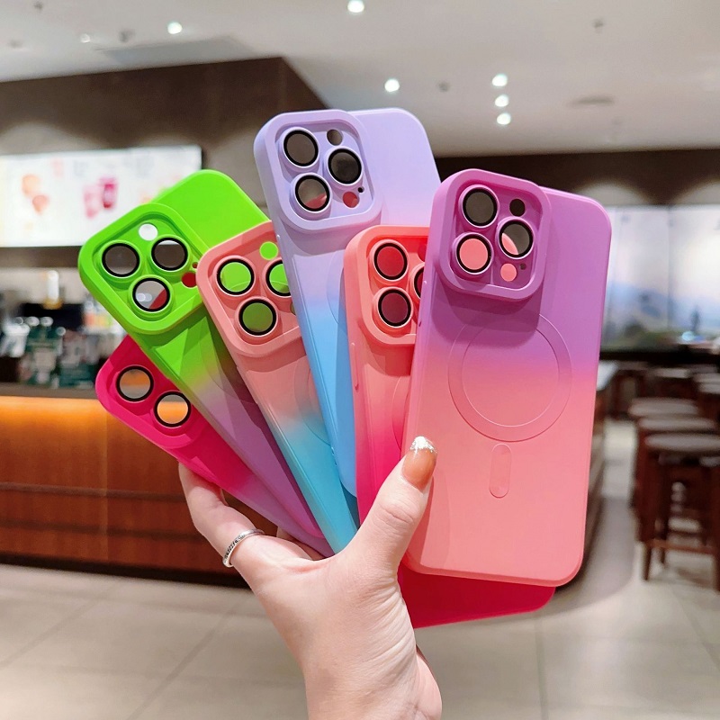 Phone Case for iPhone 15 14 13 12 11 Pro Max Liquid Gradient Magnetic Support Magsafe Wireless Charge Funtion Silicone Shockproof Bumper Protective Cover
