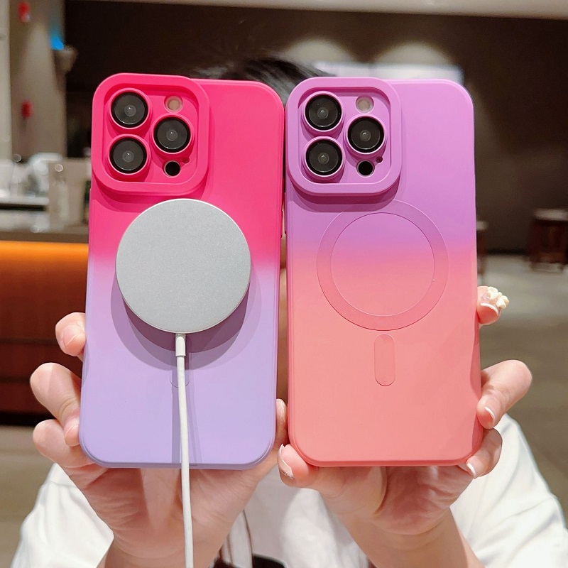 Phone Case for iPhone 15 14 13 12 11 Pro Max Liquid Gradient Magnetic Support Magsafe Wireless Charge Funtion Silicone Shockproof Bumper Protective Cover