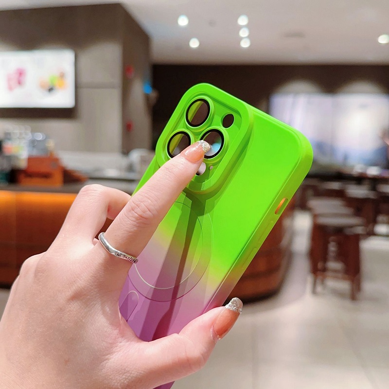 Phone Case for iPhone 15 14 13 12 11 Pro Max Liquid Gradient Magnetic Support Magsafe Wireless Charge Funtion Silicone Shockproof Bumper Protective Cover