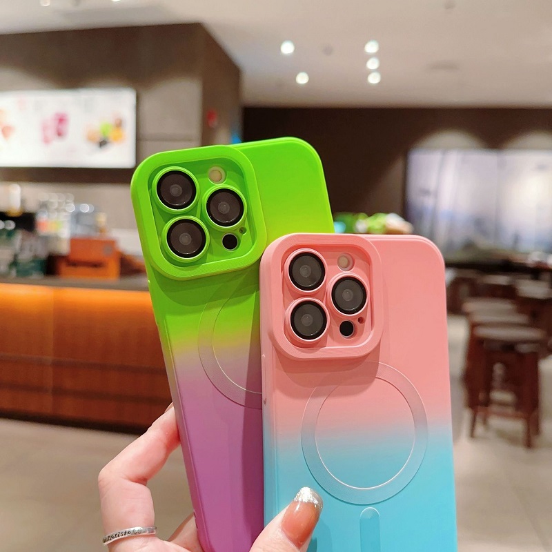 Phone Case for iPhone 15 14 13 12 11 Pro Max Liquid Gradient Magnetic Support Magsafe Wireless Charge Funtion Silicone Shockproof Bumper Protective Cover