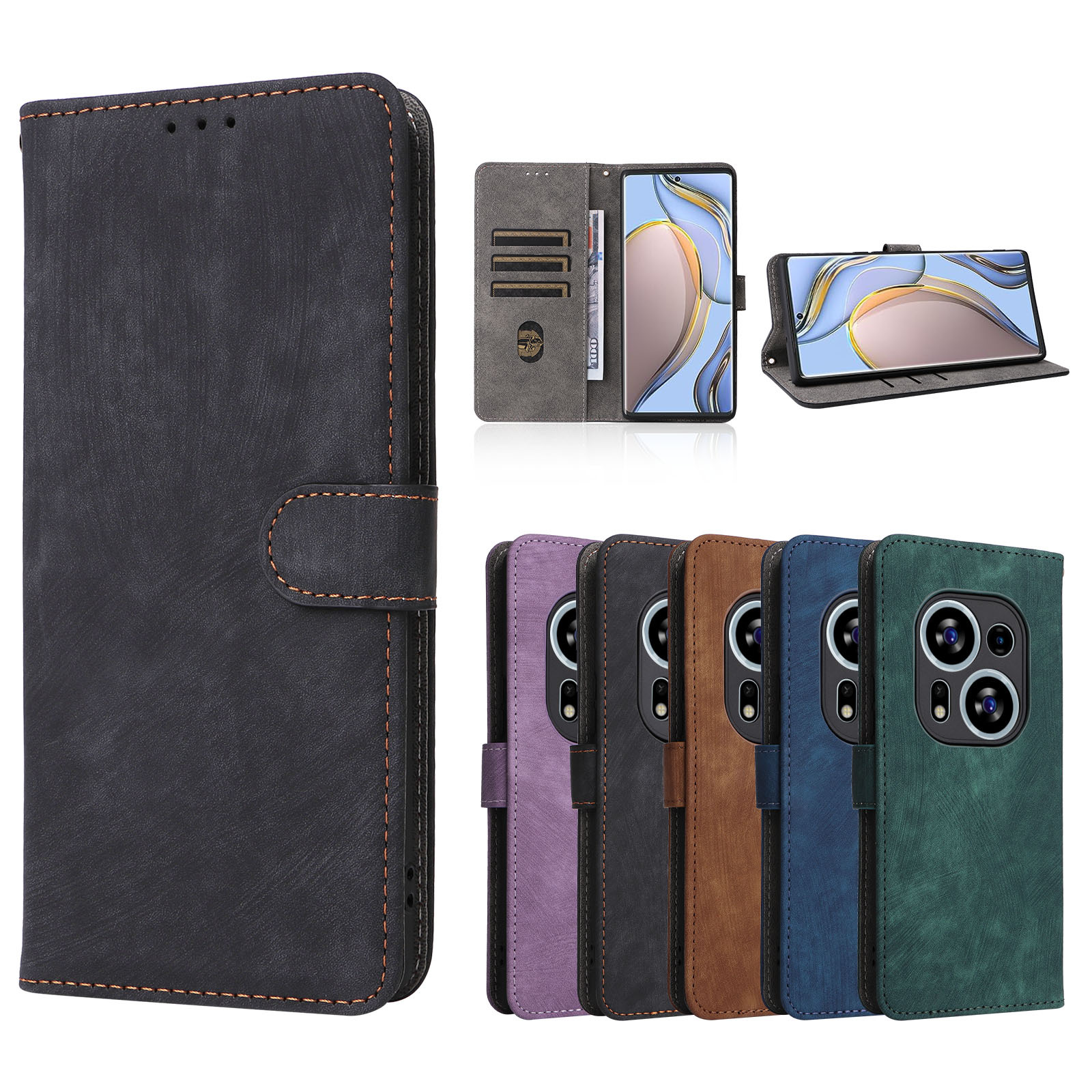 Flip Cover for Tecno Phantom X2 / Phantom X2 Pro PU Leather Phone Case Full-Body Protection Shockproof [RFID Blocking] Wallet Cover With Hand Strap