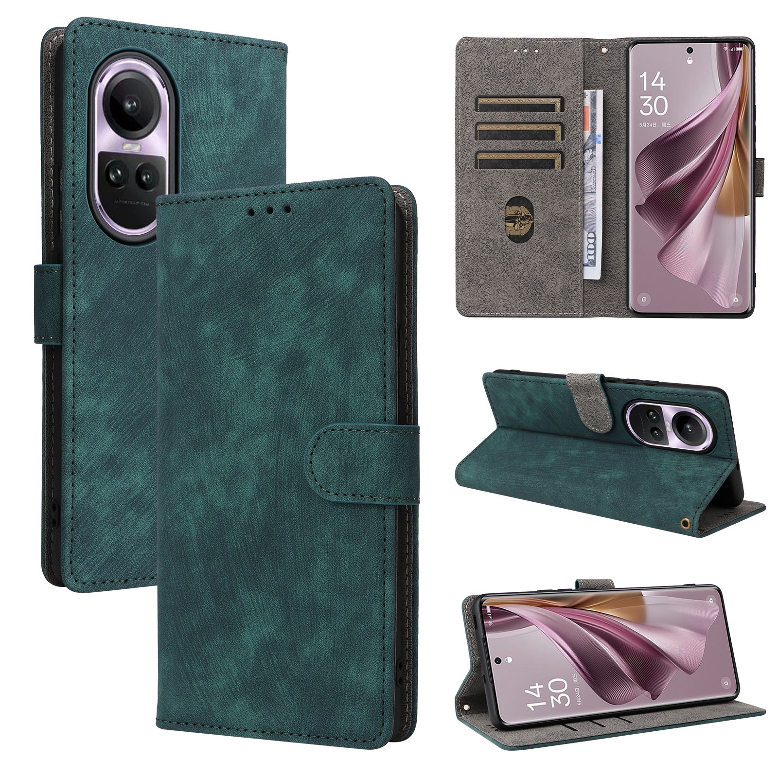 PU Leather Folio Flip Cover for OPPO Reno10 5G Reno10 Pro Reno10 Pro+ 5G Wallet Case with [RFID Blocking] Card Holster Kickstand Magnet