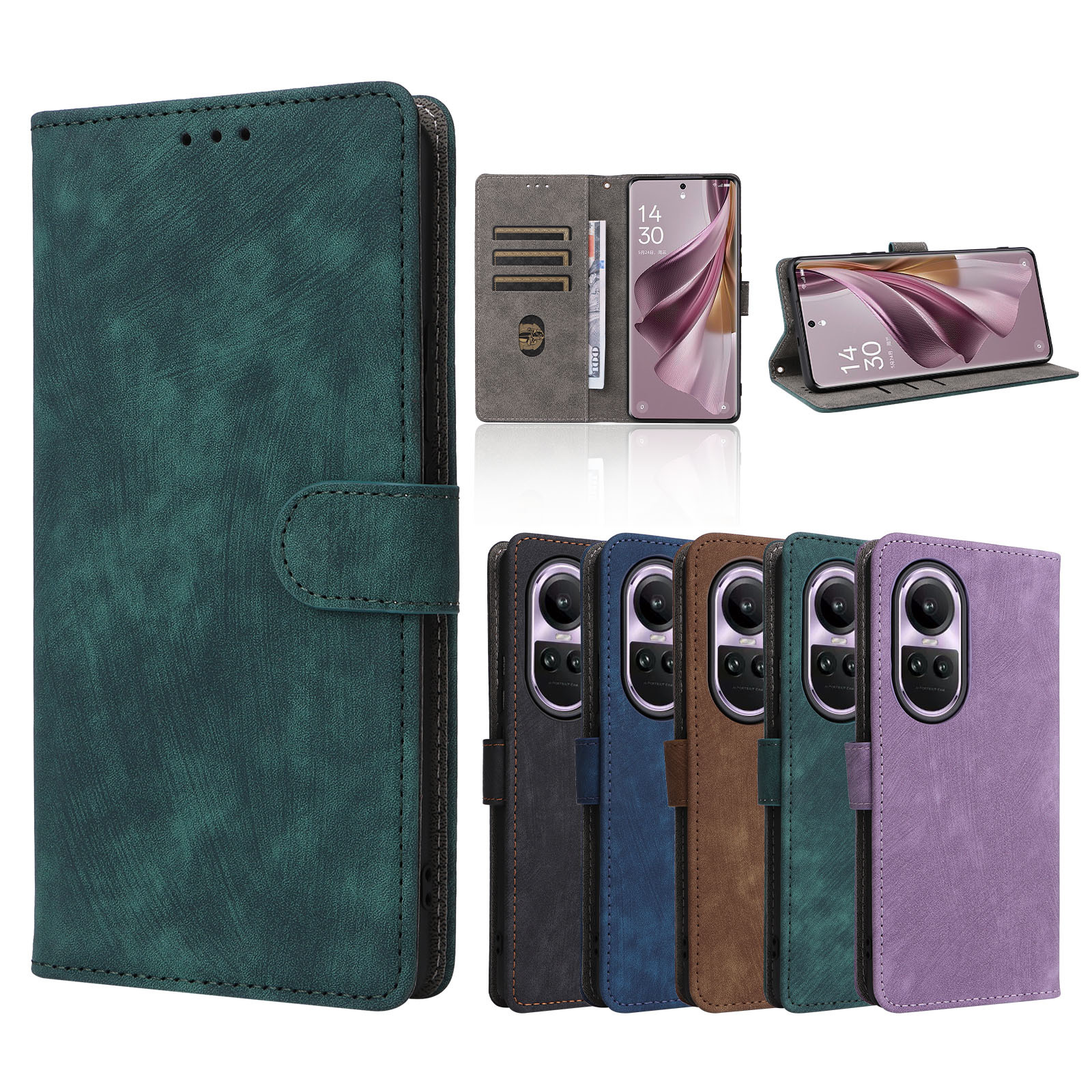 PU Leather Folio Flip Cover for OPPO Reno10 5G Reno10 Pro Reno10 Pro+ 5G Wallet Case with [RFID Blocking] Card Holster Kickstand Magnet