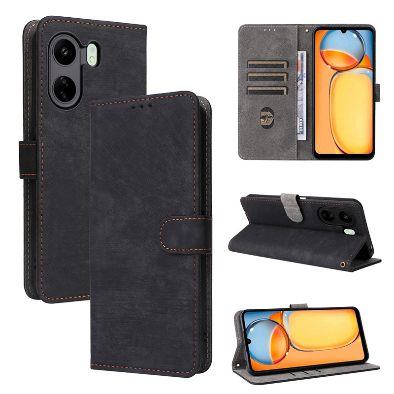 Flip Cover for Xiaomi Redmi 13C / Poco C65 PU Leather Phone Case Full-Body Protection Shockproof [RFID Blocking] Wallet Cover