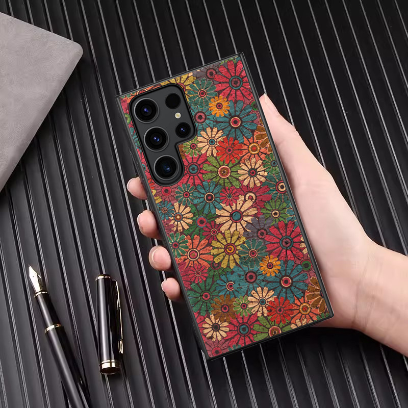 Phone Case for Samsung Galaxy S24 S23 S22 S21 FE Note 20 Ultra A34 A24 A14 A33 A23 A53 A05S Vintage Ethnic Style Black Edge Soft Gel Cover