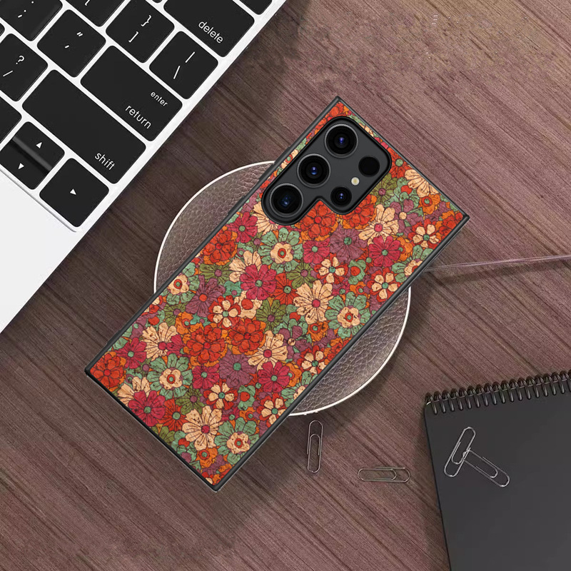Phone Case for Samsung Galaxy S24 S23 S22 S21 FE Note 20 Ultra A34 A24 A14 A33 A23 A53 A05S Vintage Ethnic Style Black Edge Soft Gel Cover