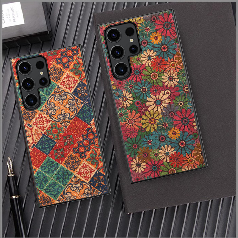 Phone Case for Samsung Galaxy S24 S23 S22 S21 FE Note 20 Ultra A34 A24 A14 A33 A23 A53 A05S Vintage Ethnic Style Black Edge Soft Gel Cover
