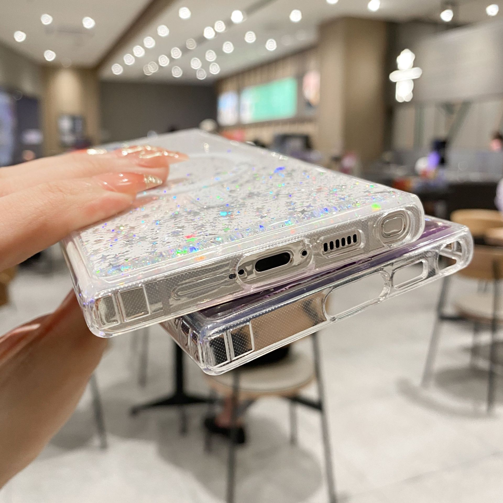 Phone Case for Samsung Galaxy S24 S23 Ultra S22 Plus iPhone 15 14 13 12 11 Pro Max Glitter Magnetic Transparent Gradient Soft Gel Full Cover
