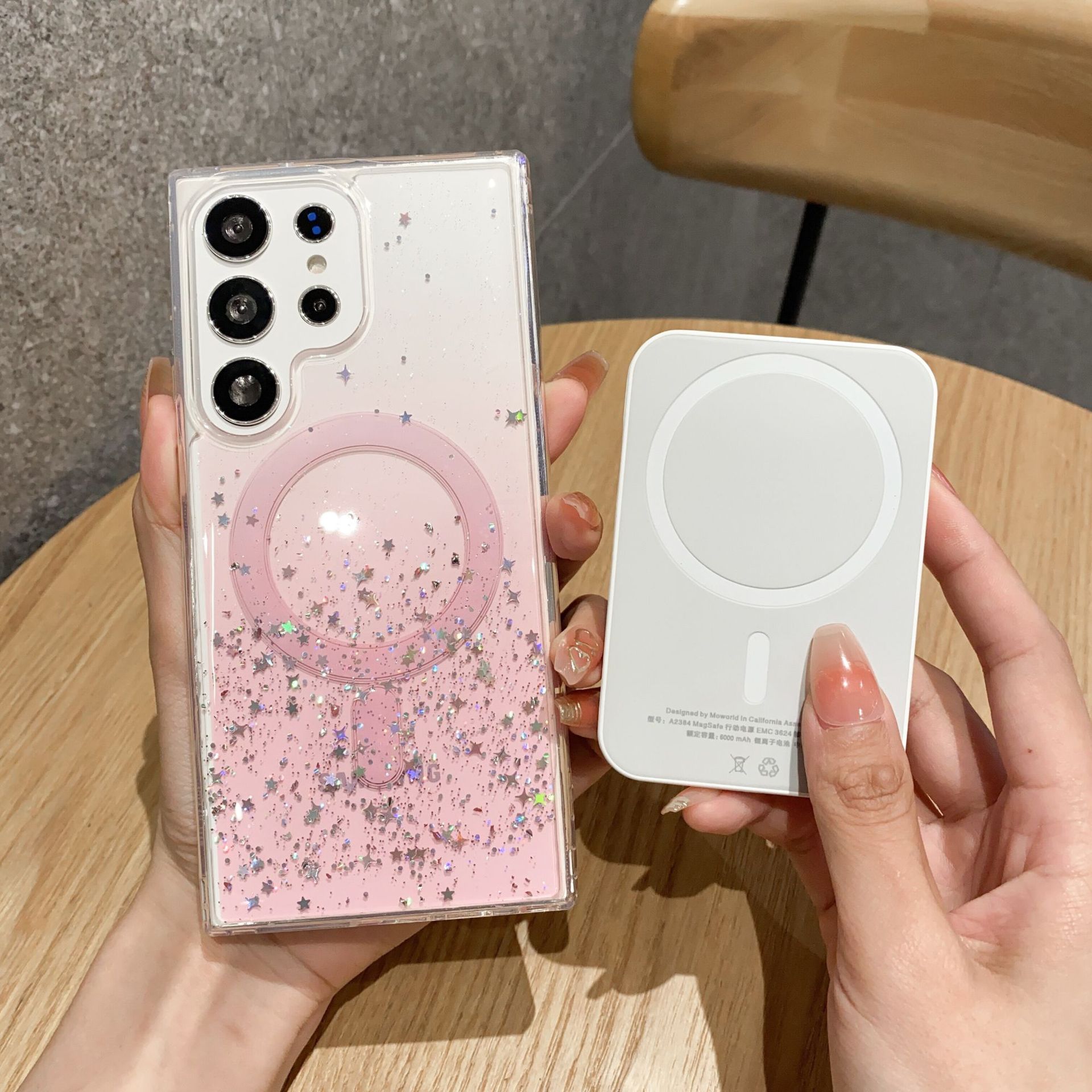 Phone Case for Samsung Galaxy S24 S23 Ultra S22 Plus iPhone 15 14 13 12 11 Pro Max Glitter Magnetic Transparent Gradient Soft Gel Full Cover