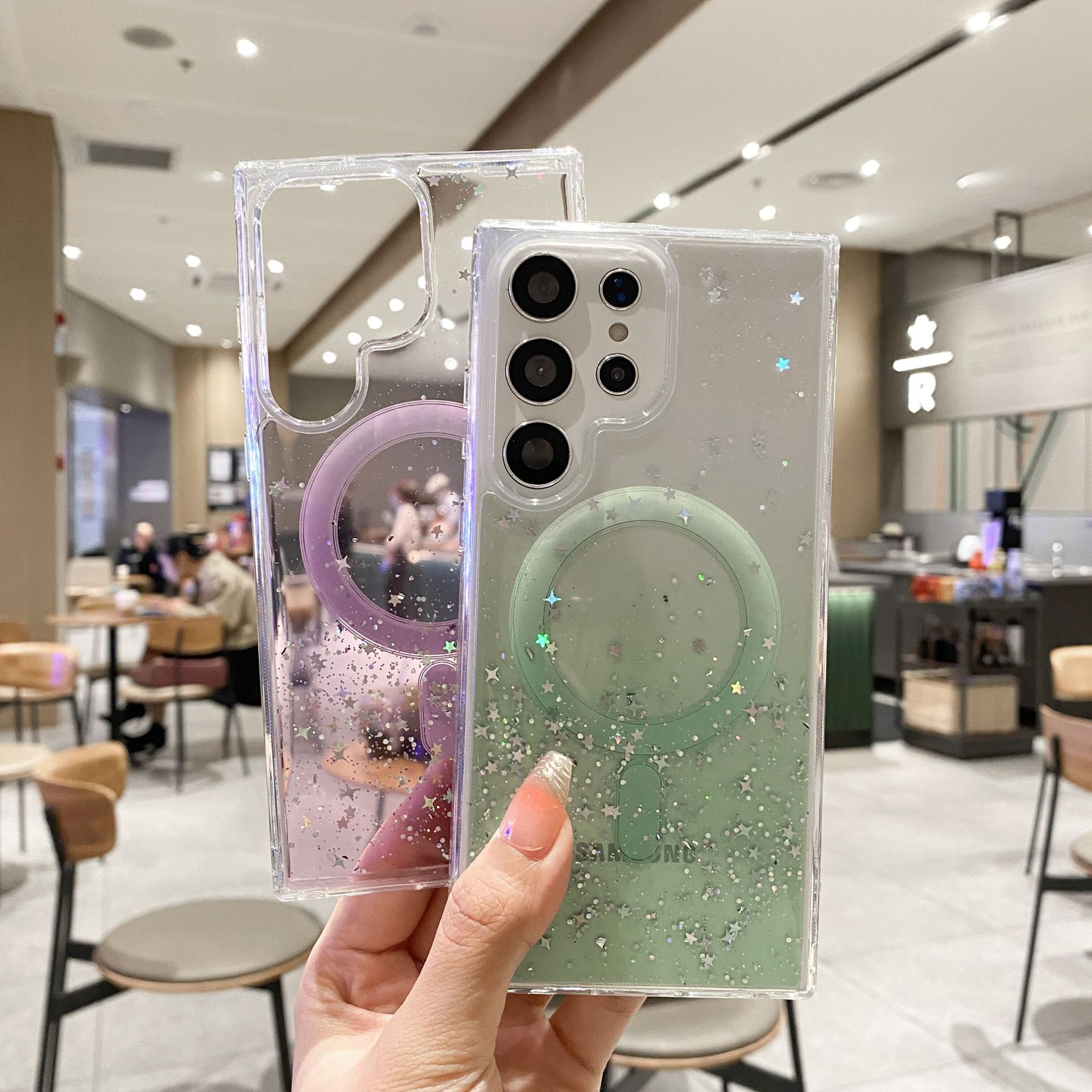 Phone Case for Samsung Galaxy S24 S23 Ultra S22 Plus iPhone 15 14 13 12 11 Pro Max Glitter Magnetic Transparent Gradient Soft Gel Full Cover