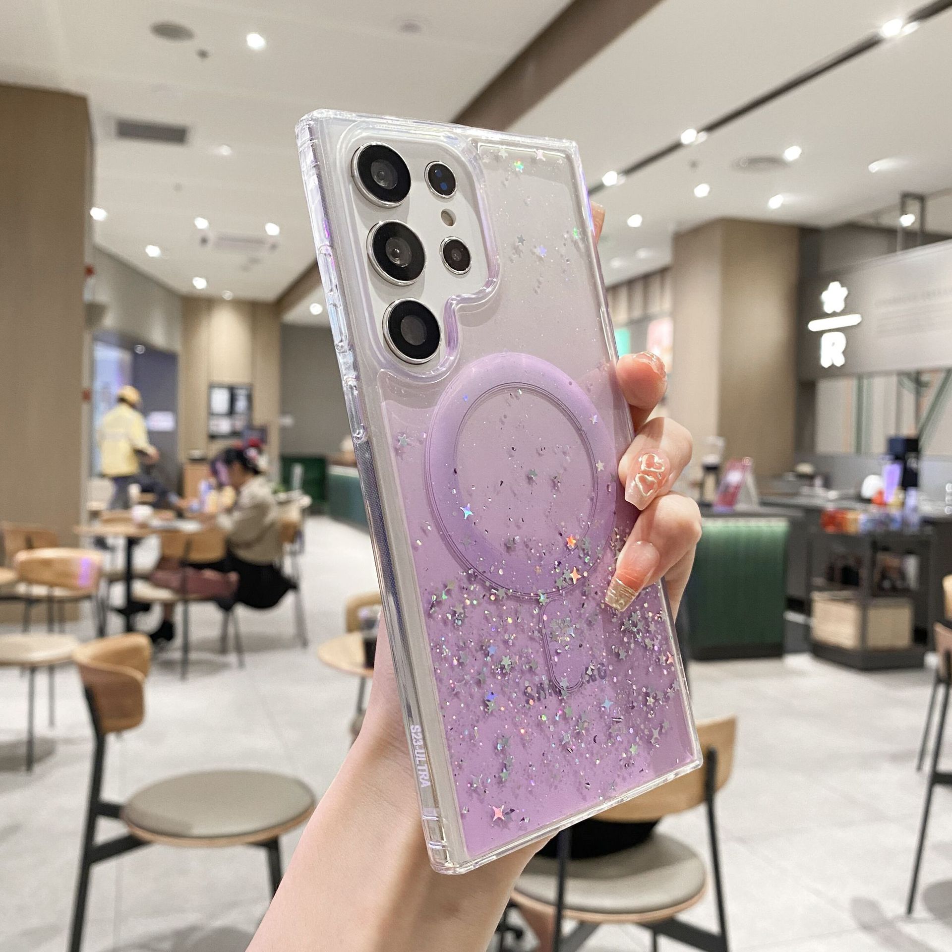 Phone Case for Samsung Galaxy S24 S23 Ultra S22 Plus iPhone 15 14 13 12 11 Pro Max Glitter Magnetic Transparent Gradient Soft Gel Full Cover