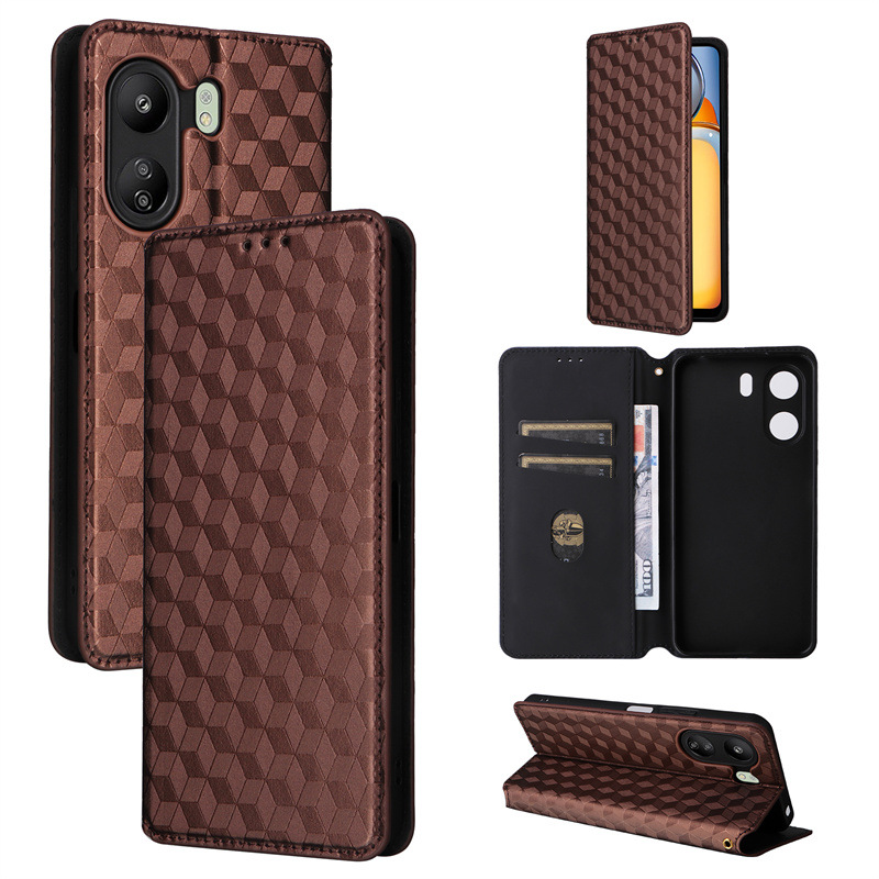 PU Leather Flip Cover for Xiaomi Redmi 13C Phone Case Built in Kickstand Card Holder Magnetic Closure Folio Protective Cover