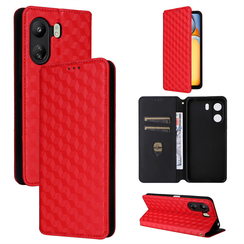 PU Leather Flip Cover for Xiaomi Redmi 13C Phone Case Built in Kickstand Card Holder Magnetic Closure Folio Protective Cover