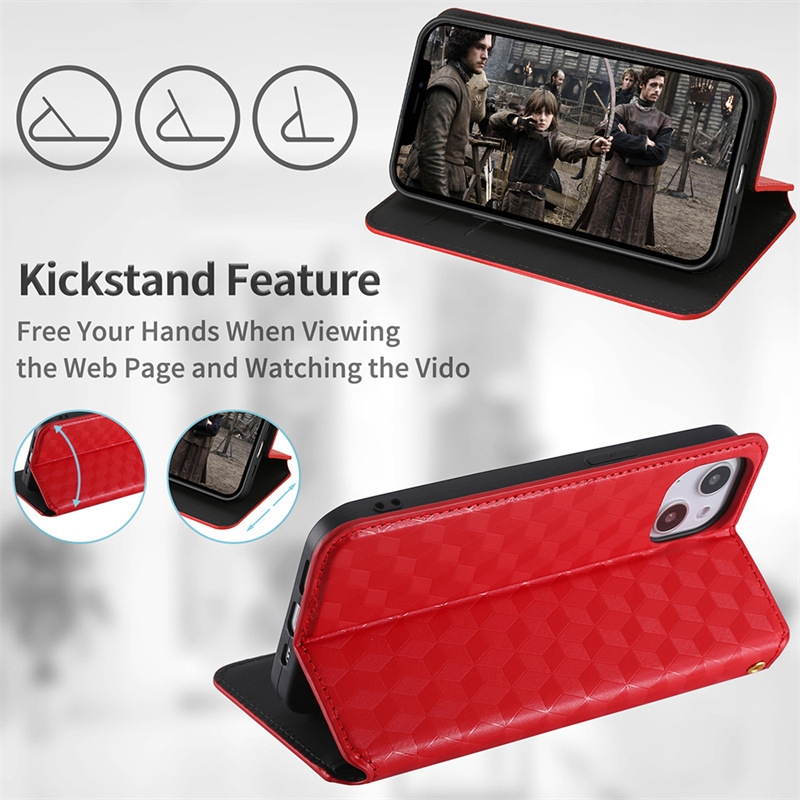 PU Leather Flip Cover for Xiaomi Redmi 13C Phone Case Built in Kickstand Card Holder Magnetic Closure Folio Protective Cover